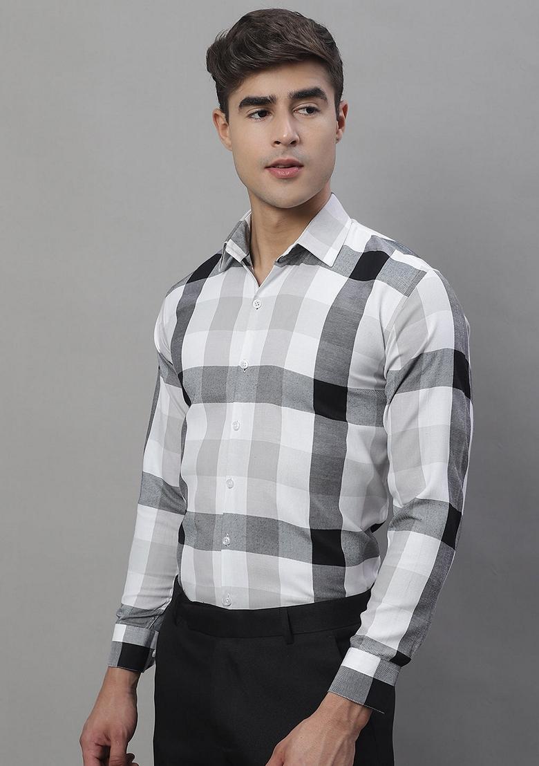 Black Checkered Cotton Shirt For Men