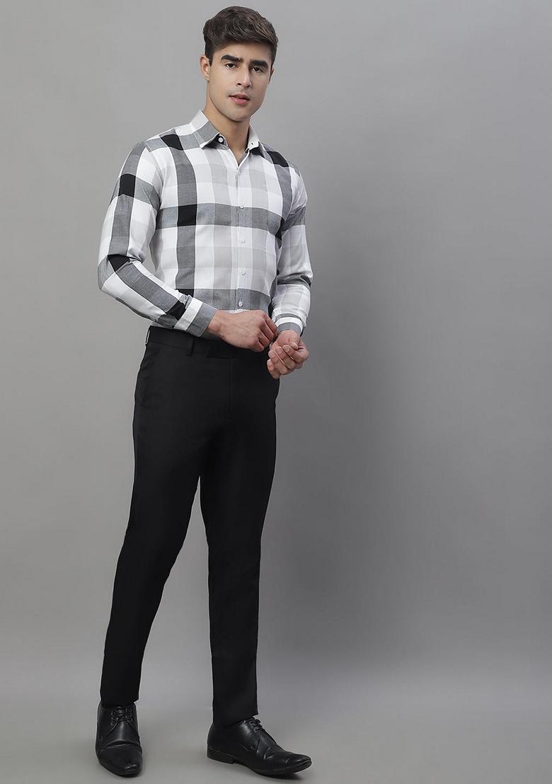Black Checkered Cotton Shirt For Men