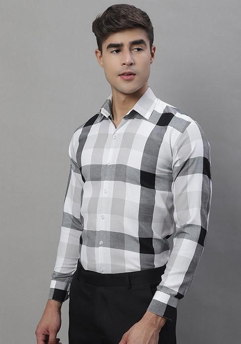 Black Checkered Cotton Shirt For Men