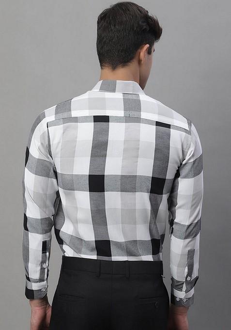 Black Checkered Cotton Shirt For Men