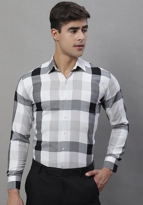 Black Checkered Cotton Shirt For Men