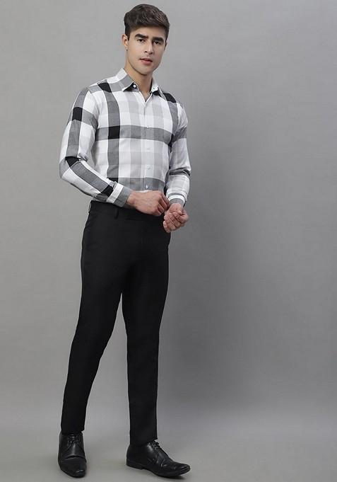 Black Checkered Cotton Shirt For Men