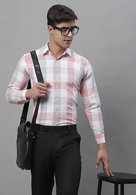 Pink Checkered Cotton Shirt For Men