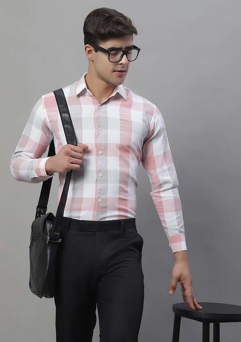 Pink Checkered Cotton Shirt For Men - Indya