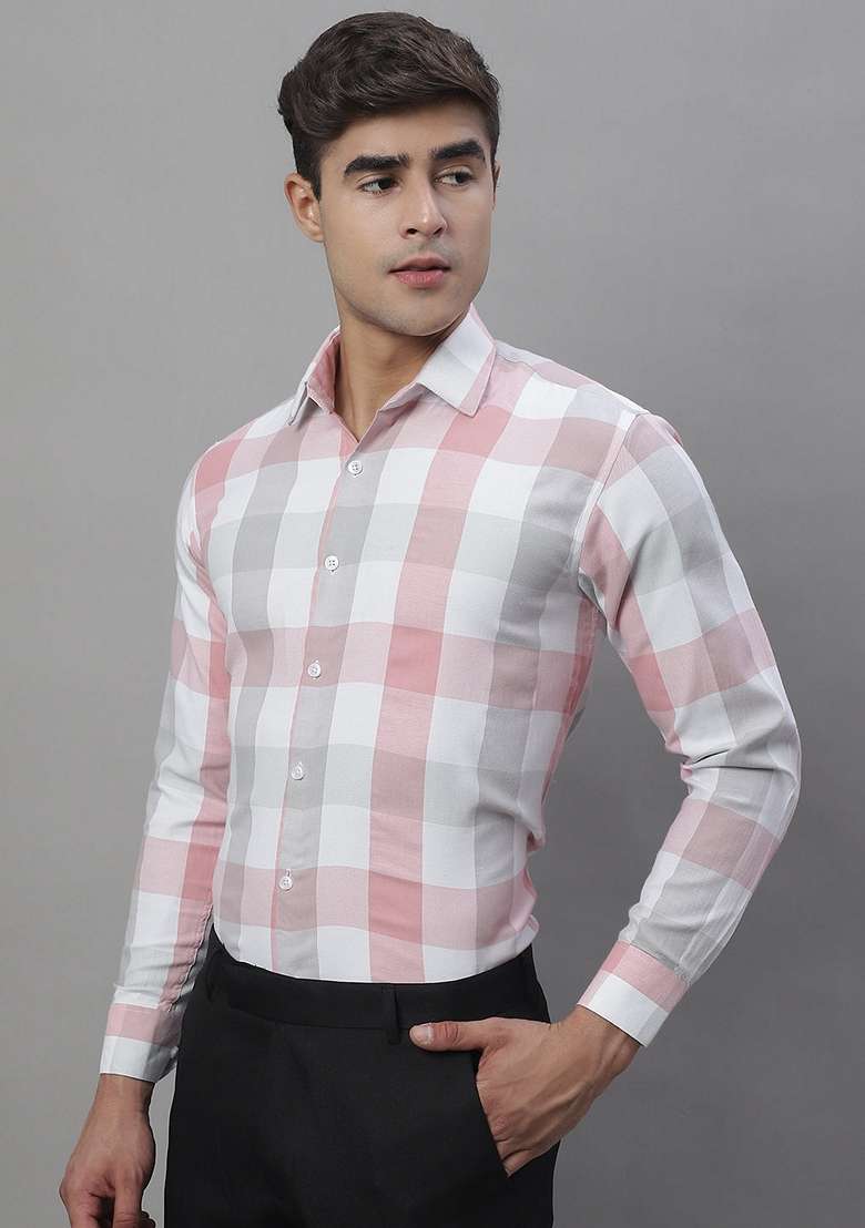 Pink Checkered Cotton Shirt For Men - Indya