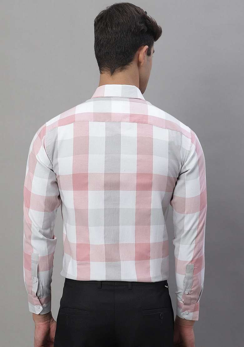 Pink Checkered Cotton Shirt For Men - Indya