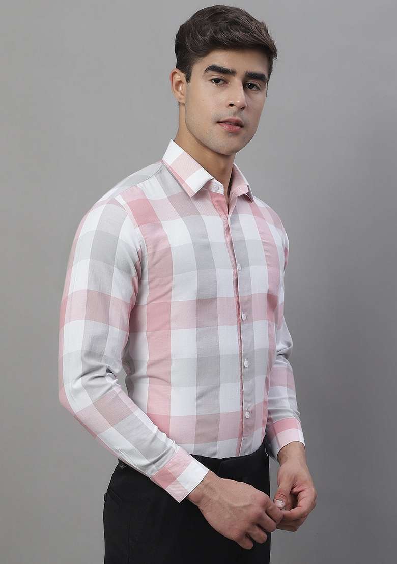 Pink Checkered Cotton Shirt For Men - Indya