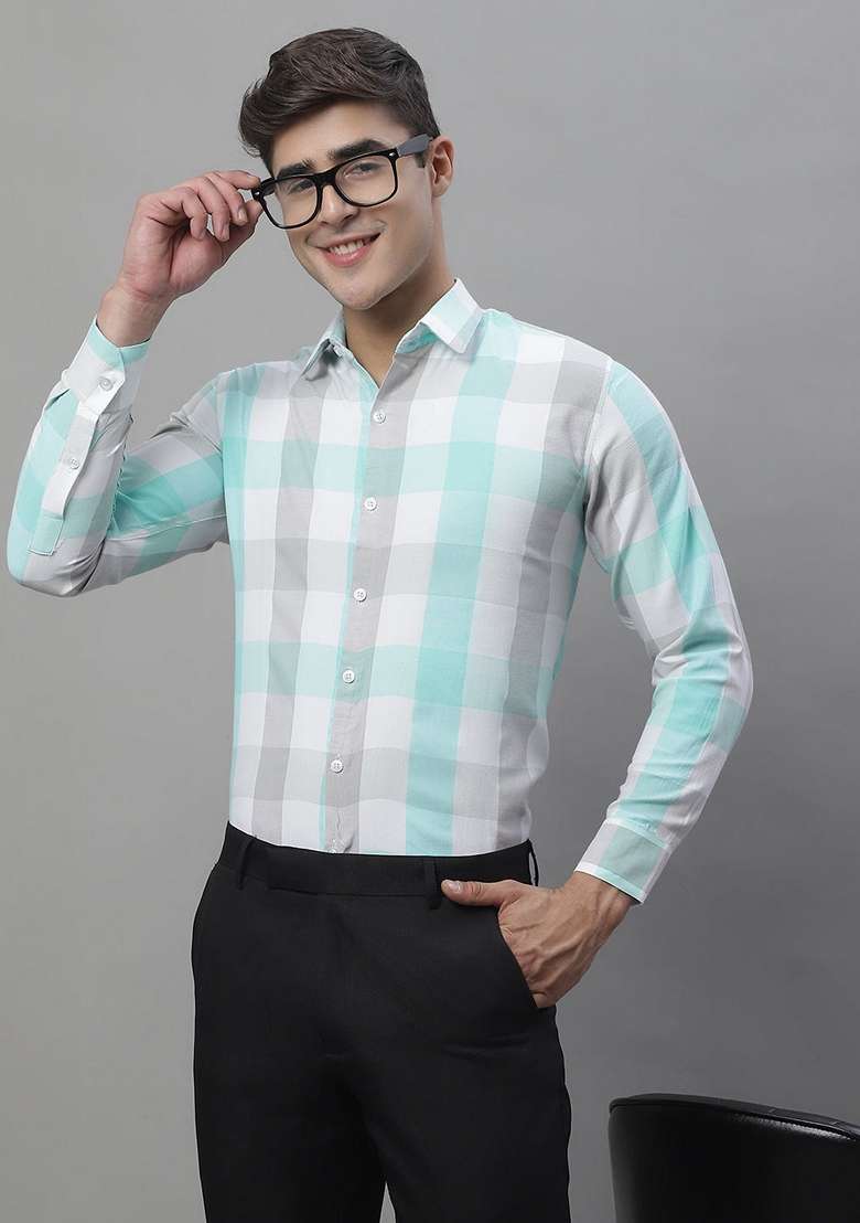 Sky Blue Checkered Cotton Shirt For Men - Indya
