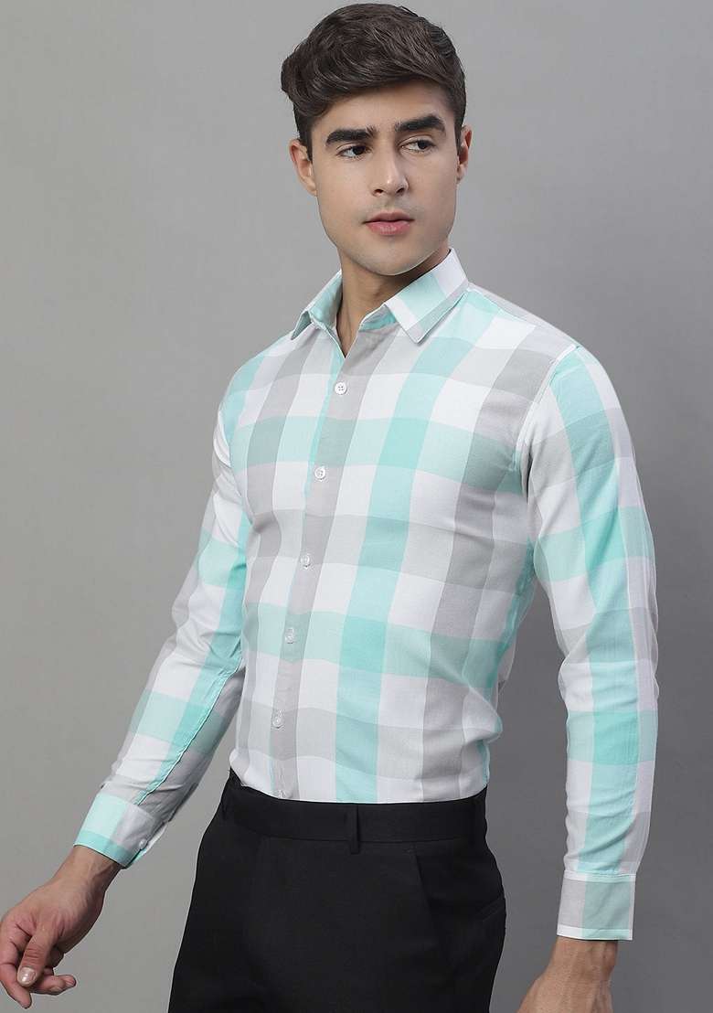 Sky Blue Checkered Cotton Shirt For Men - Indya