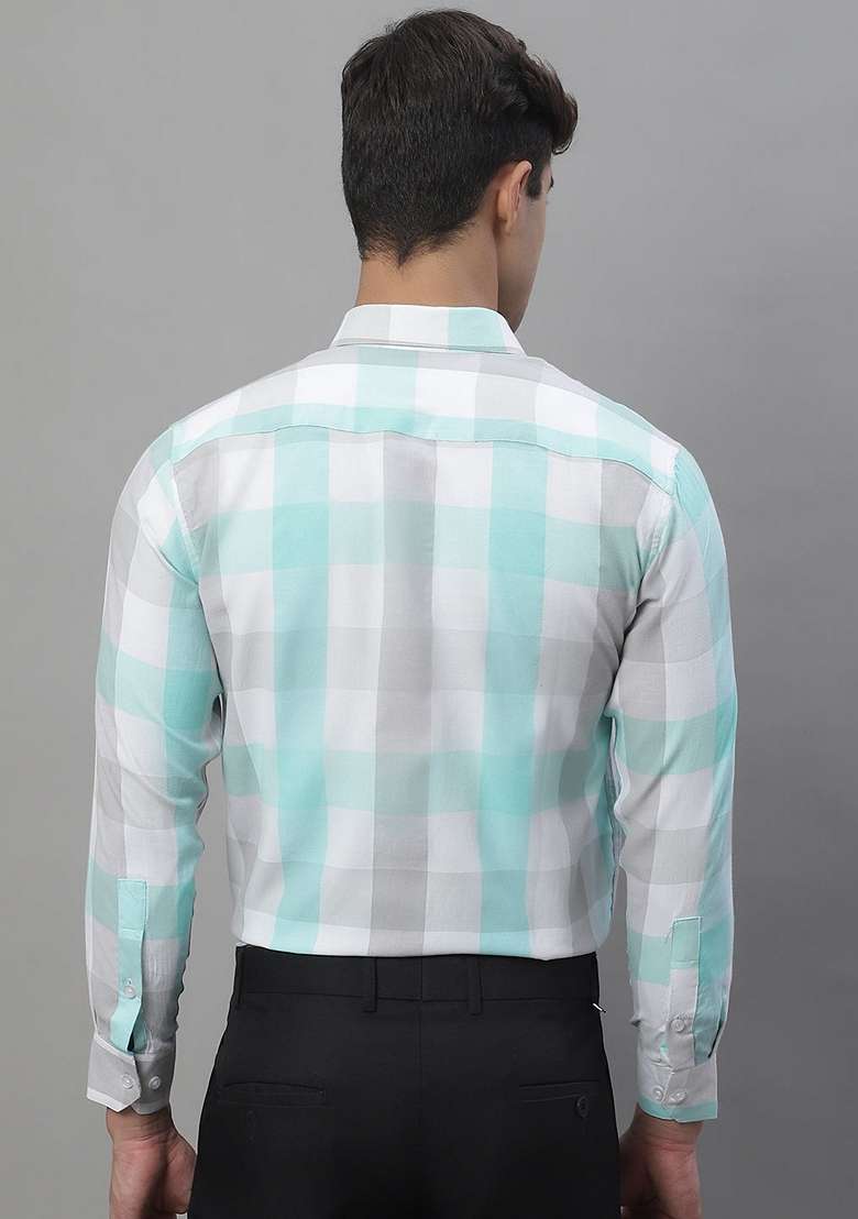 Sky Blue Checkered Cotton Shirt For Men - Indya