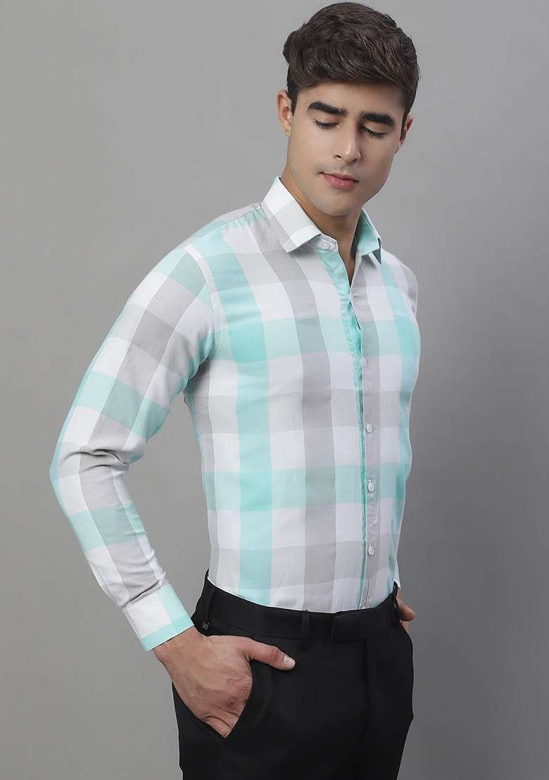Sky Blue Checkered Cotton Shirt For Men - Indya