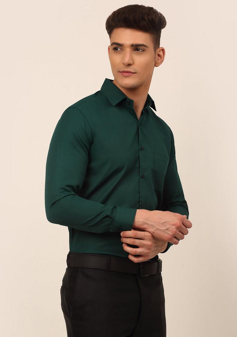 Green Cotton Blend Shirt For Men