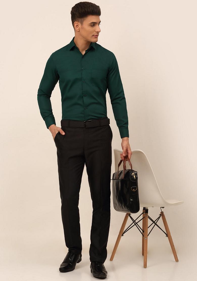 Green Cotton Blend Shirt For Men