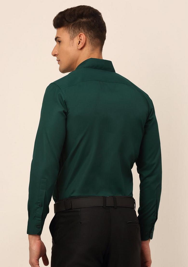 Green Cotton Blend Shirt For Men - Indya