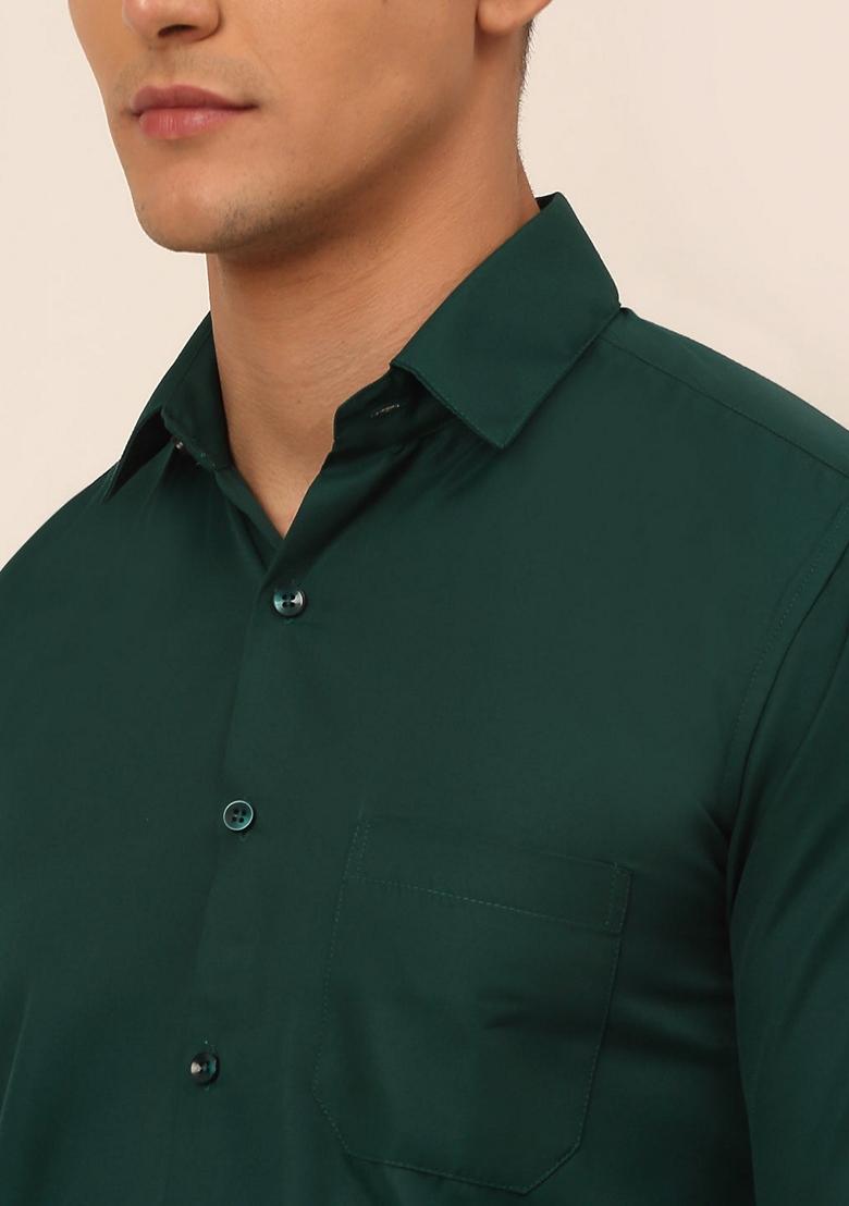 Green Cotton Blend Shirt For Men