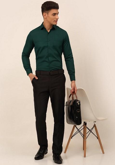 Green Cotton Blend Shirt For Men