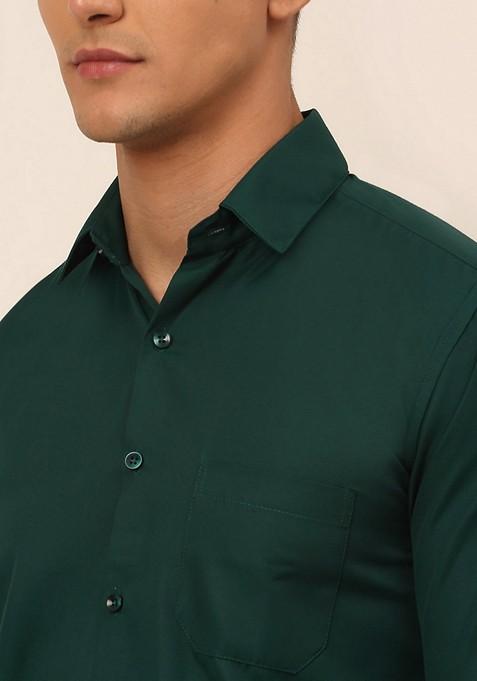 Green Cotton Blend Shirt For Men
