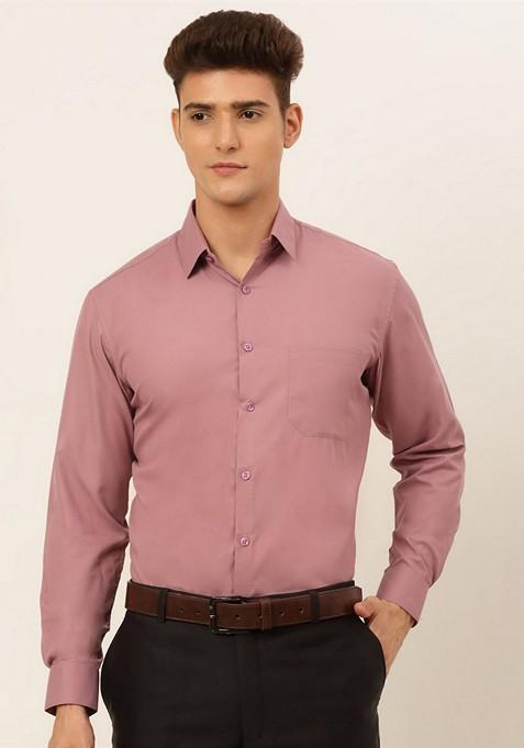 Magenta Cotton Blend Shirt For Men