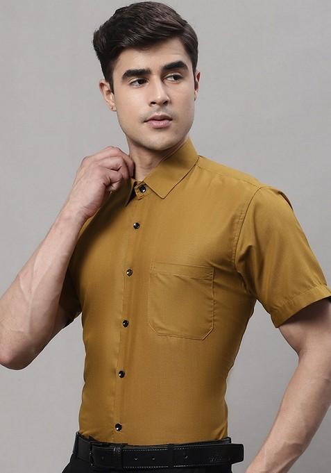 Mustard Cotton Shirt For Men