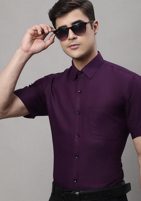 Wine Cotton Shirt For Men