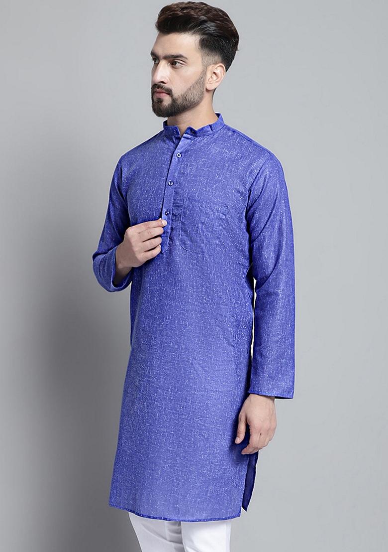 Blue Cotton Kurta For Men - Indya