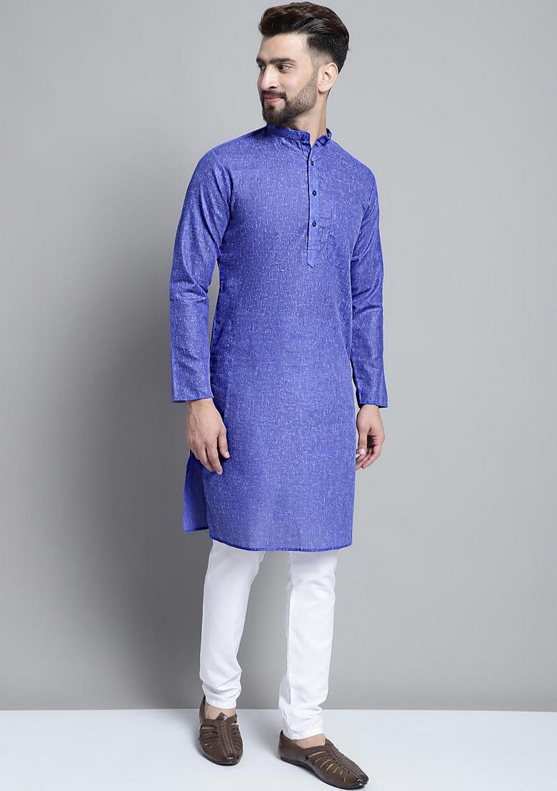 Blue Cotton Kurta For Men - Indya