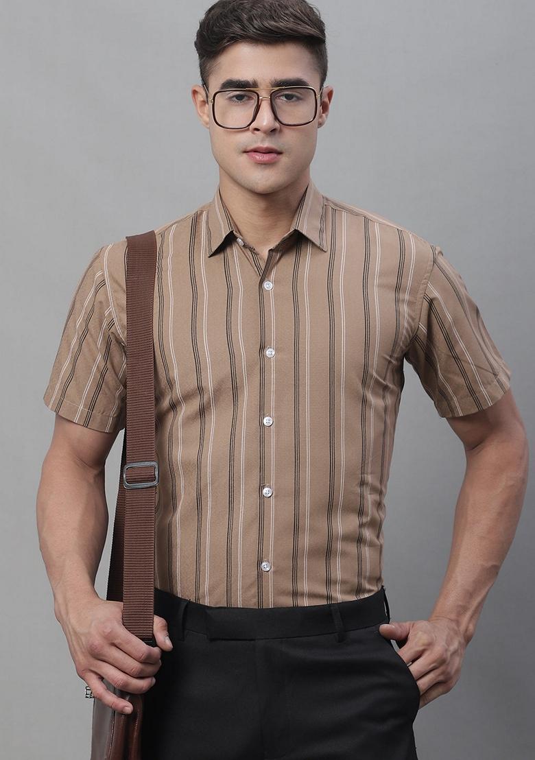 Brown Printed Cotton Shirt For Men