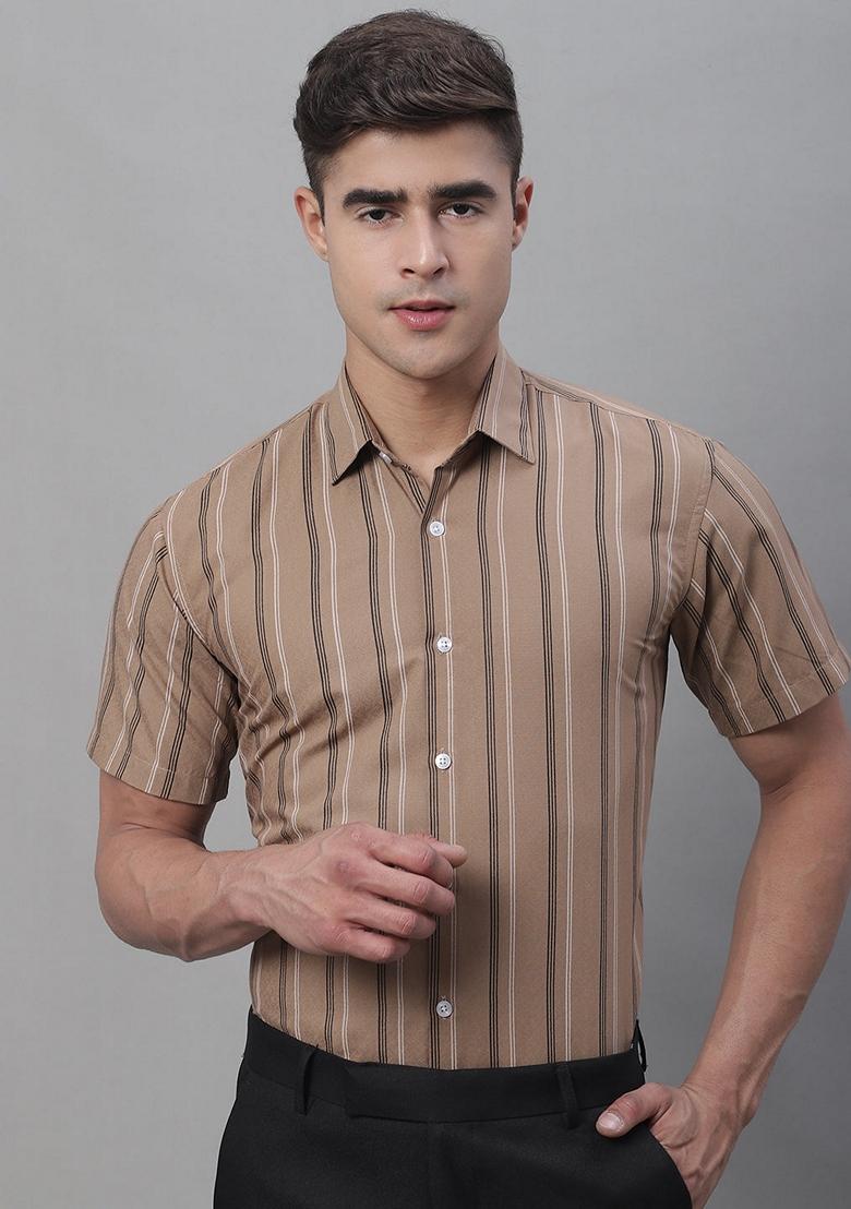 Brown Printed Cotton Shirt For Men
