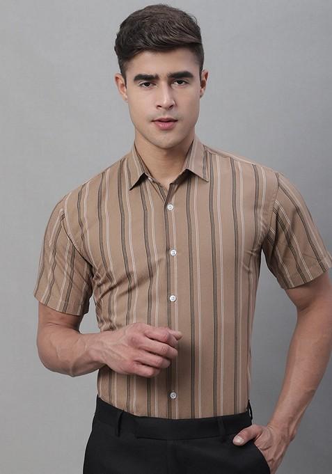 Brown Printed Cotton Shirt For Men
