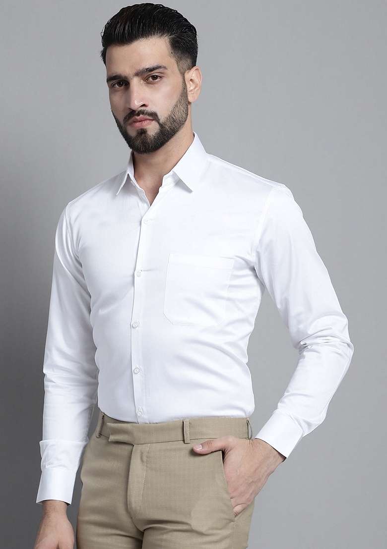 White Cotton Blend Shirt For Men - Indya