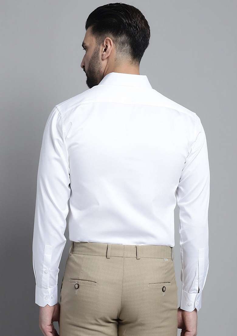 White Cotton Blend Shirt For Men - Indya