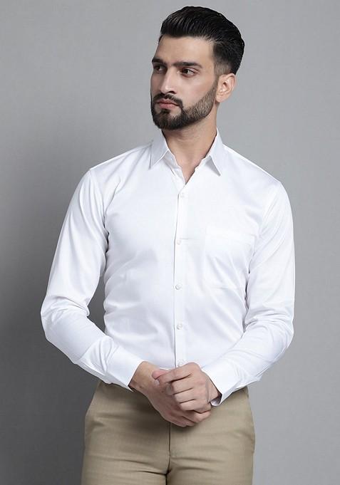 White Cotton Blend Shirt For Men