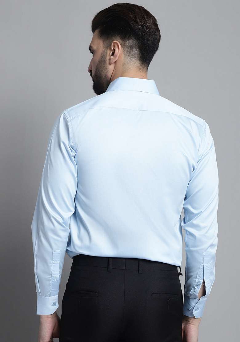 Sky Blue Cotton Blend Shirt For Men - Indya