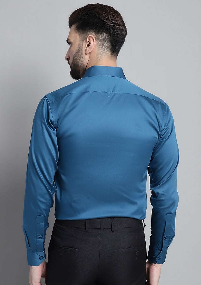 Blue Cotton Blend Shirt For Men - Indya