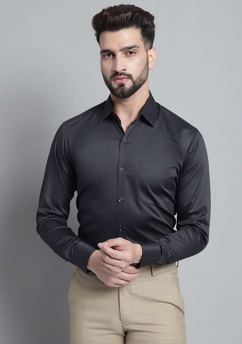 Olive Cotton Blend Shirt For Men - Indya