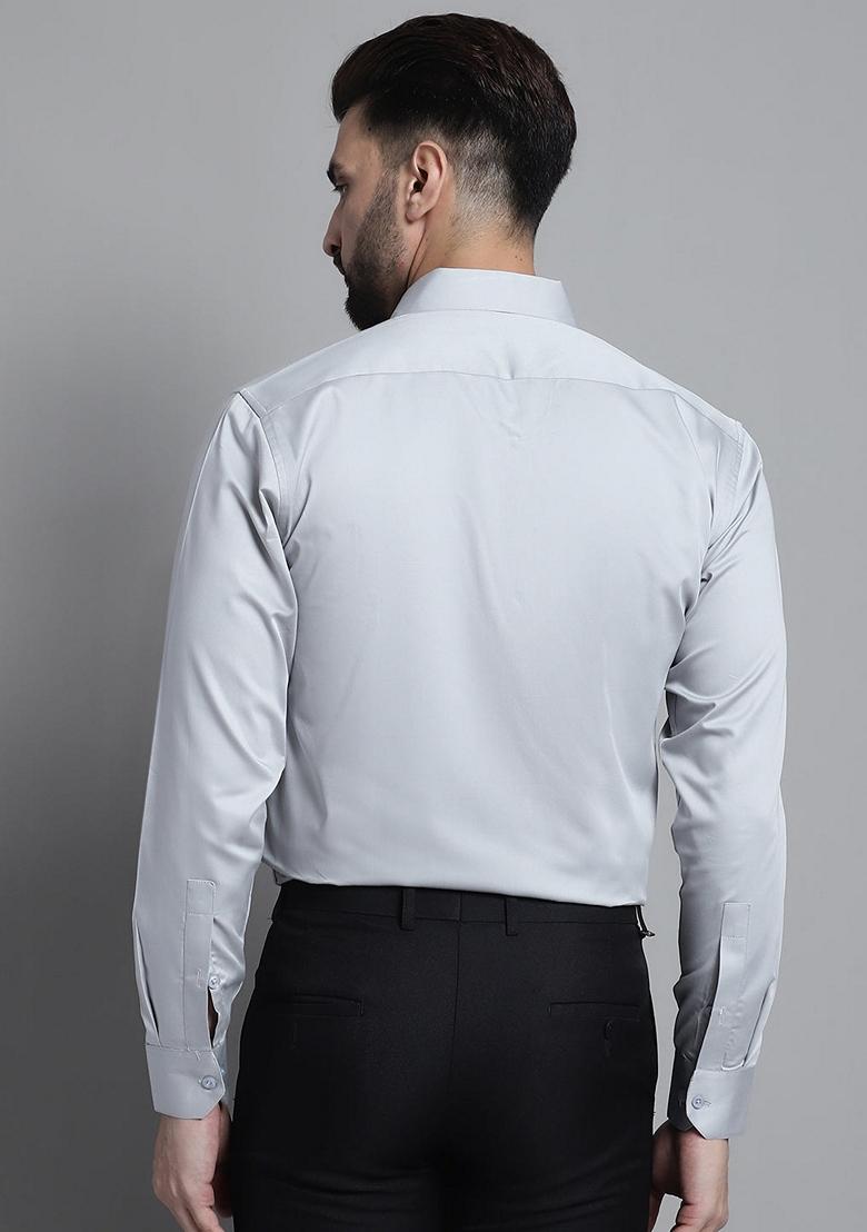 Grey Cotton Blend Shirt For Men