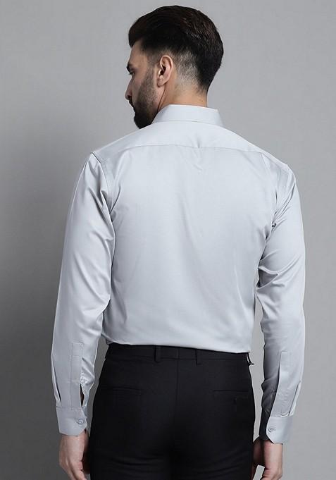 Grey Cotton Blend Shirt For Men