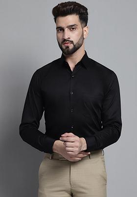 Black Cotton Blend Shirt For Men