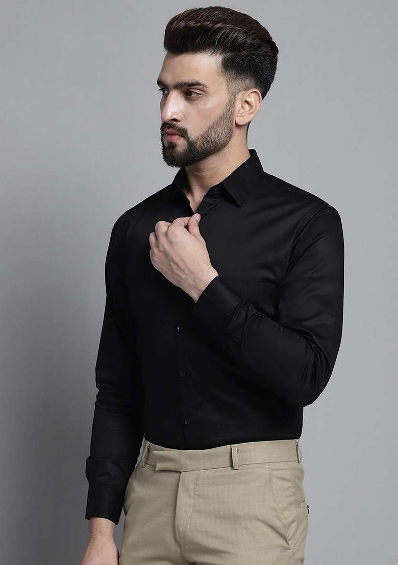 Black Cotton Blend Shirt For Men - Indya