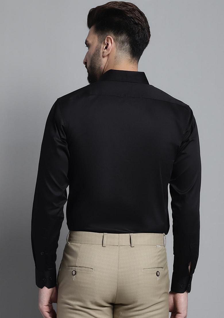 Black Cotton Blend Shirt For Men - Indya