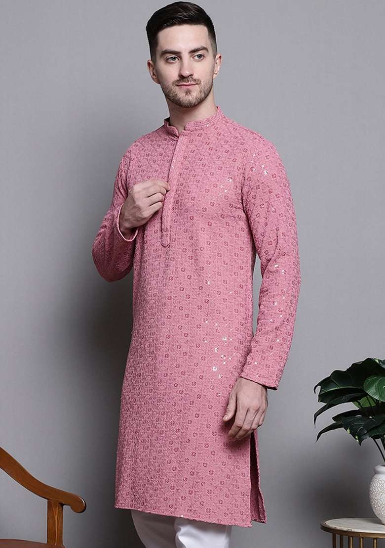 Coral Embroidered Cotton Kurta For Men - Indya