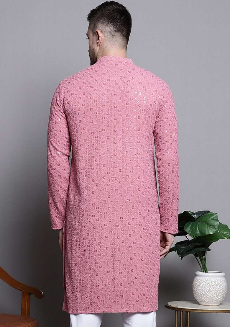 Coral Embroidered Cotton Kurta For Men - Indya