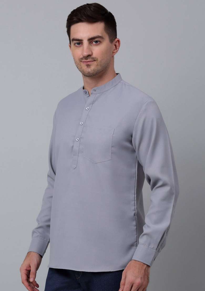 Grey Cotton Blend Kurta For Men - Indya