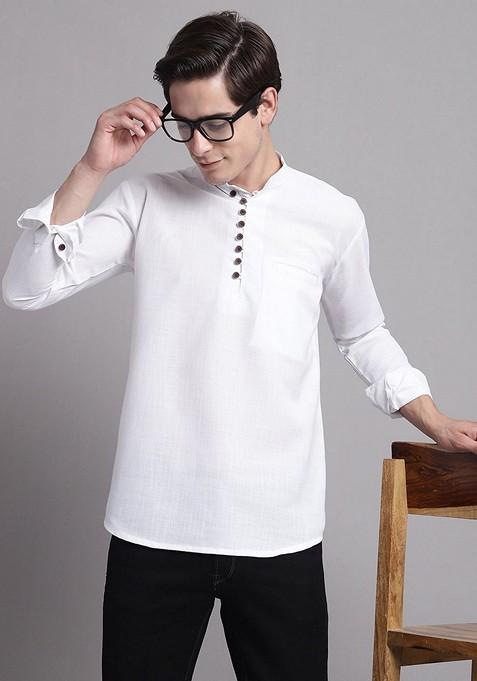 White Cotton Kurta For Men