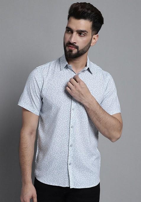 Grey Printed Viscose Shirt For Men