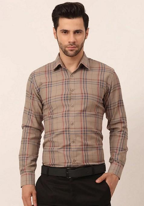 Brown Printed Cotton Shirt For Men