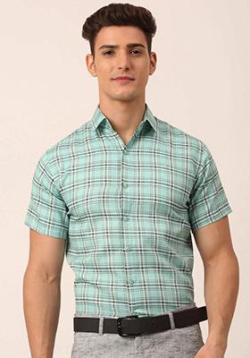 Green Printed Cotton Shirt For Men