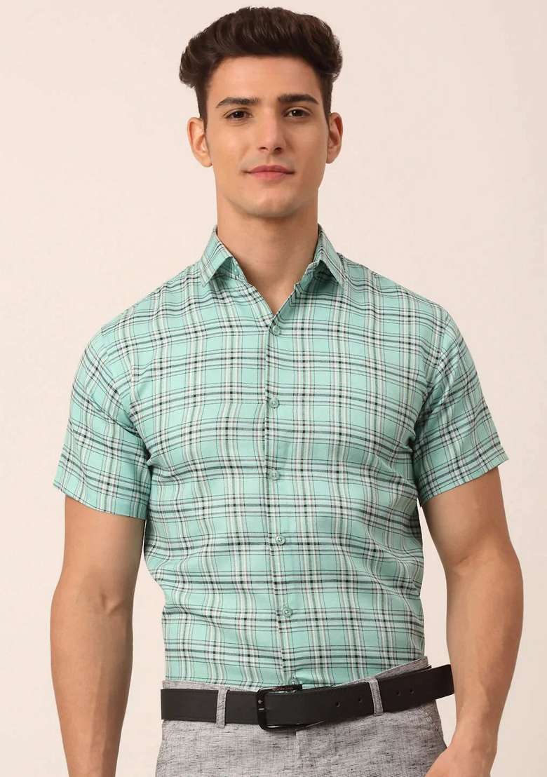 Green Printed Cotton Shirt For Men - Indya