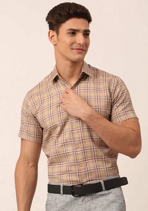 Brown Printed Cotton Shirt For Men