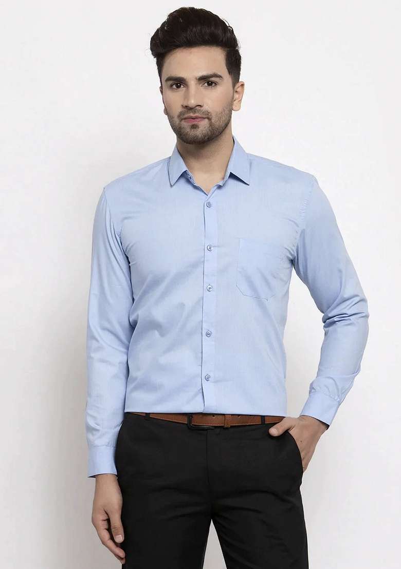 Turquoise Cotton Shirt For Men - Indya